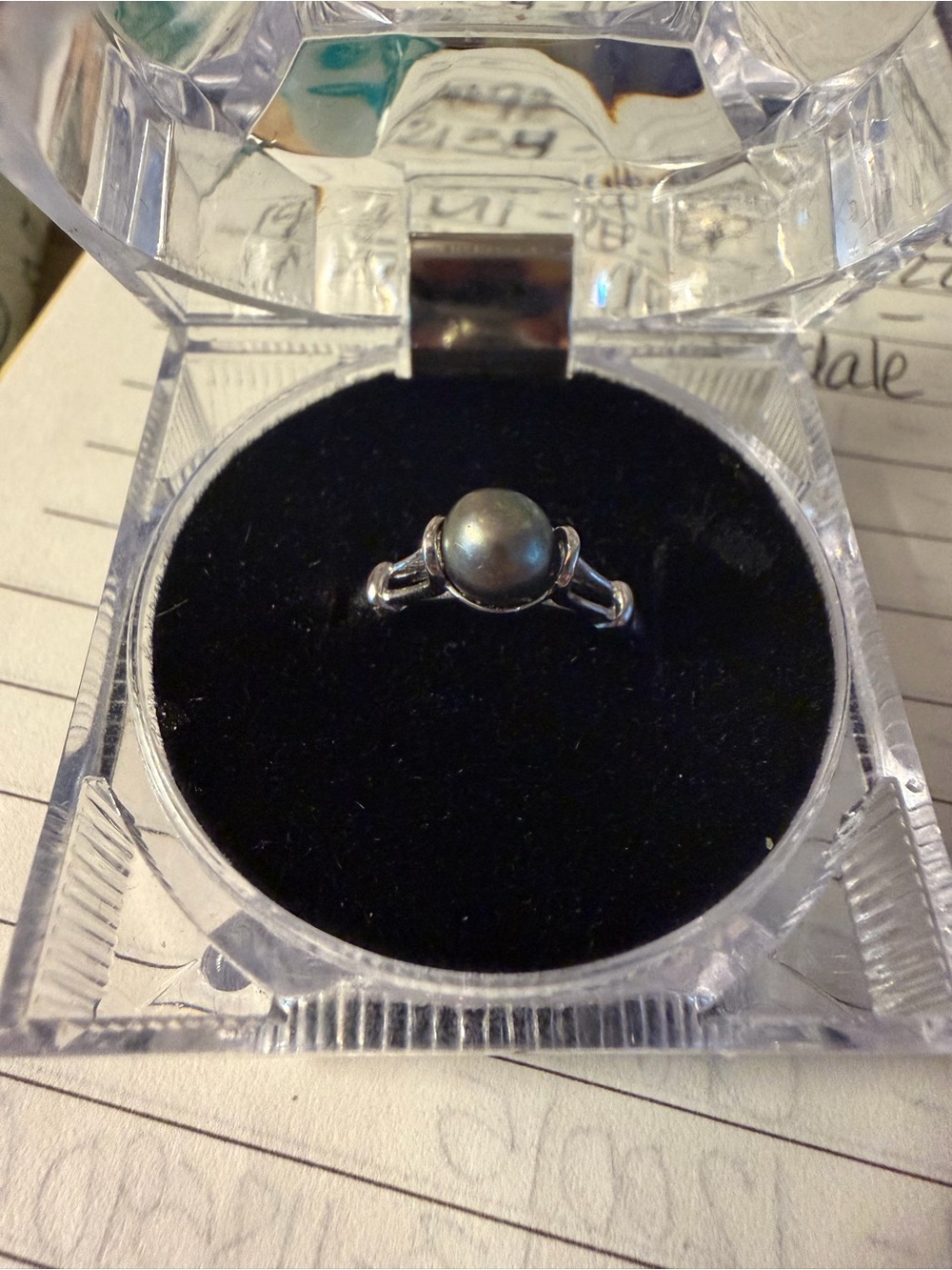 Sterling Silver Slate Green Pearl Ring - Elegant Women's Jewelry
